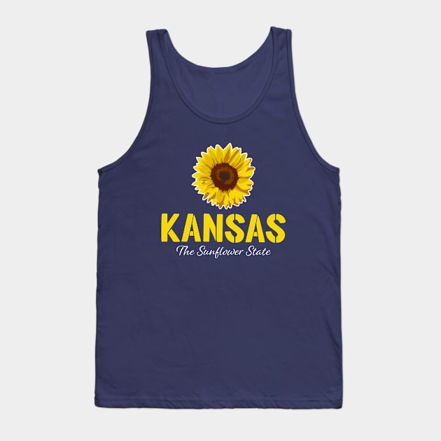 Kansas The Sunflower State Classic Yellow Stencil Tank Top by TGKelly